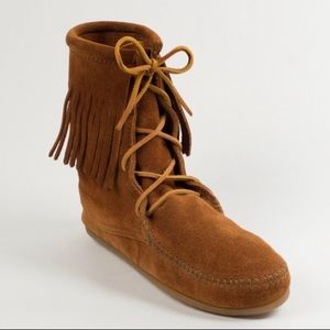 • Minnetonka Fringed Ankle Boots•